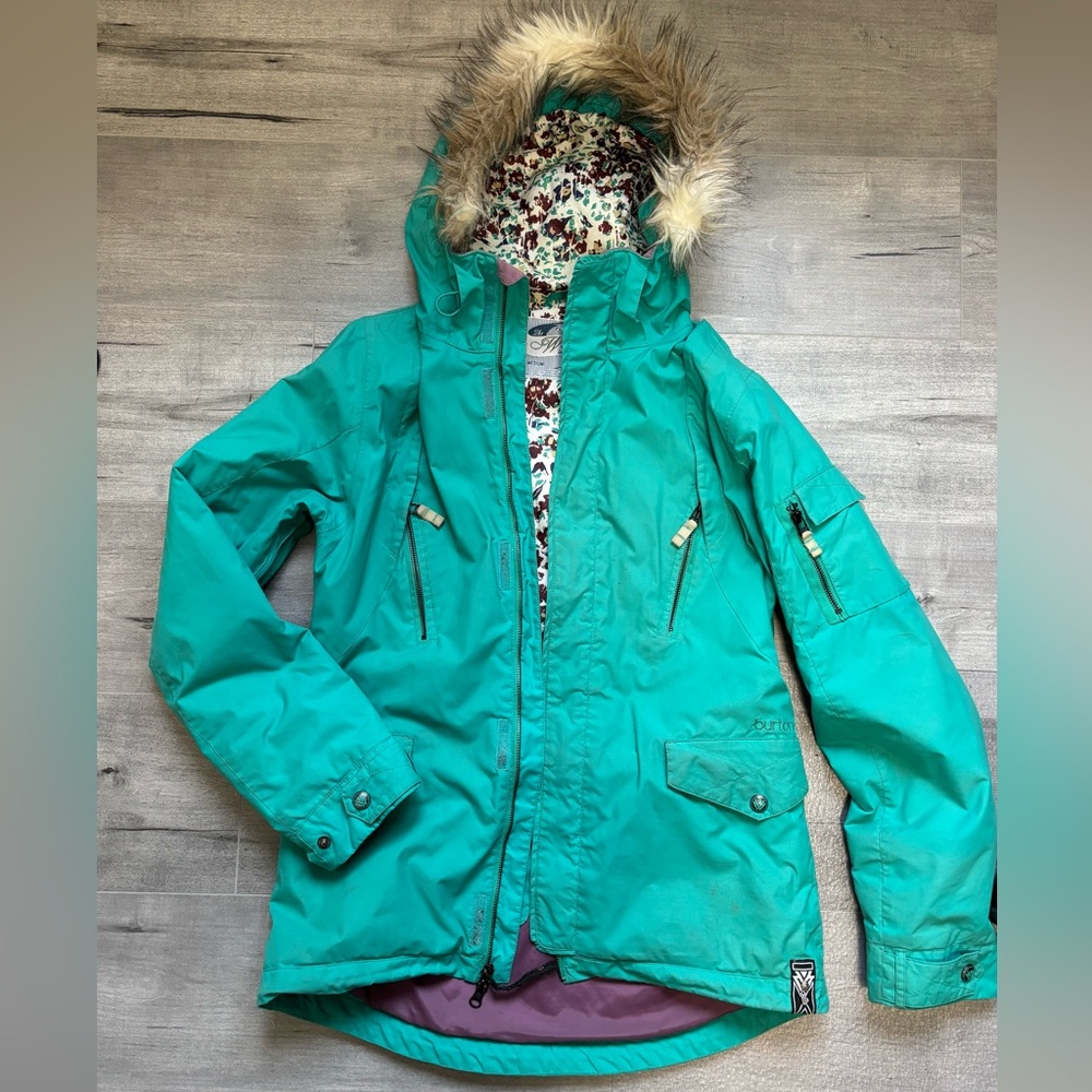 Burton Snowboard Jacket - the White Collection with Faux Fur Hood